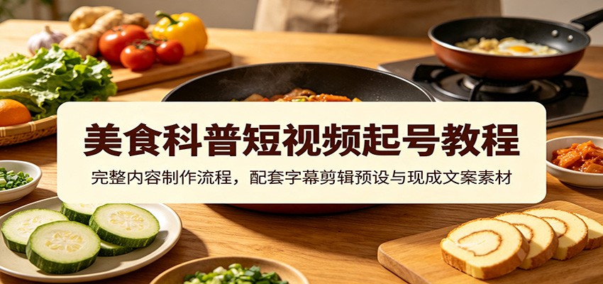 美食科普短视频起号教程：完整内容制作流程，配套字幕剪辑预设与现成文案素材-副业网创