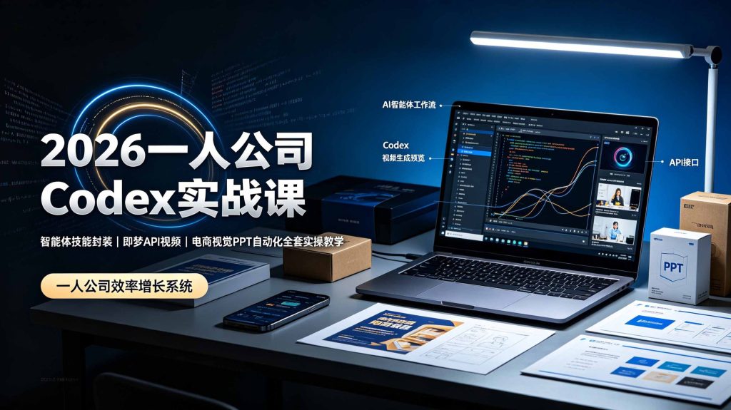 2026一人公司Codex实战课◆智能体技能封装｜即梦API视频｜电商视觉PPT自动化全套实操教学-副业网创