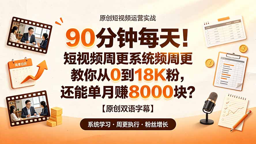 90 分钟每天！短视频周更系统教你从 0 到 18K 粉，还能单月赚 8000 块？【原创双语字幕】-副业网创