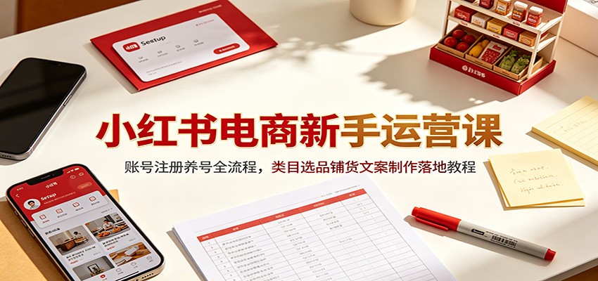小红书电商新手运营课：账号注册养号全流程，类目选品铺货文案制作落地教程-副业网创