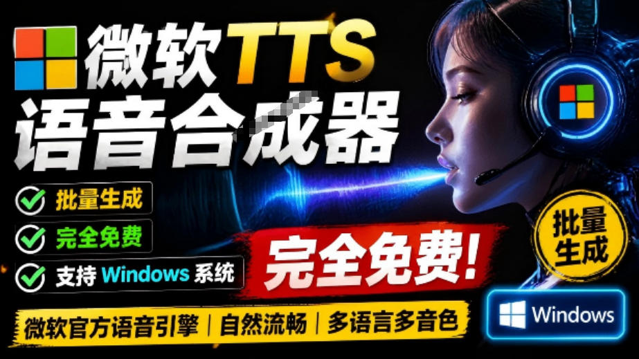 微软TTS免费语音配音生成器，完全免费，支持多语音、多音色选择，Windows系统专用TTS语音合成器-副业网创