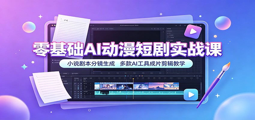 零基础AI动漫短剧实战课：小说剧本分镜生成，多款AI工具成片剪辑教学-副业网创