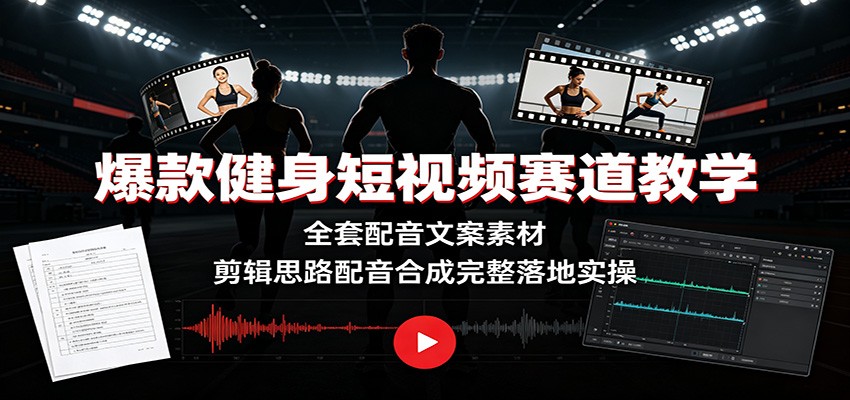 爆款健身短视频赛道教学：全套配音文案素材，剪辑思路配音合成完整落地实操-副业网创