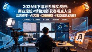 2026线下编导系统实战班:商业定位×情绪知识获客观点人设五类脚本×AI文案×口播拍摄×抖加投放全链路-副业网创
