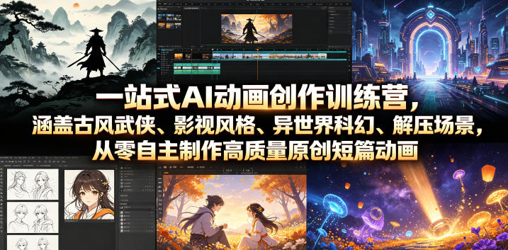 一站式AI动画创作训练营，涵盖古风武侠、影视风格、异世界科幻、解压场景，从零自主制作高质量原创短篇动画(更新)-副业网创