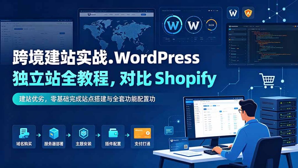 跨境建站实战：WordPress 独立站全教程，对比 Shopify 建站优劣，零基础完成站点搭建与全套功能配置-副业网创