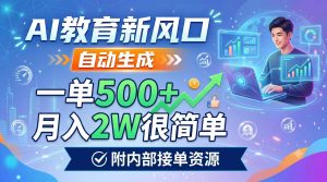 AI教育新风口，自动生成，一单500+，月入2W很简单，附内部接单资源-副业网创