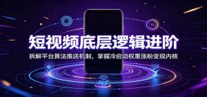 短视频底层逻辑进阶：拆解平台算法推送机制，掌握冷启动权重涨粉变现内核-副业网创