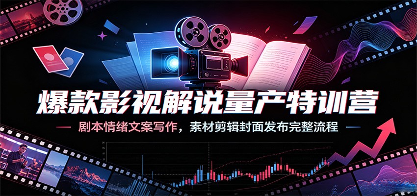 爆款影视解说量产特训营:剧本情绪文案写作,素材剪辑封面发布完整流程-副业网创