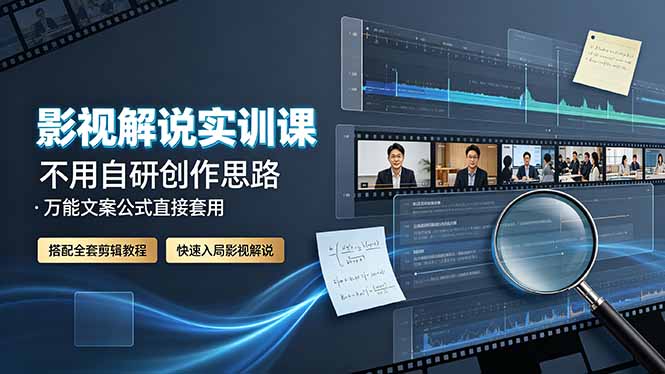 影视解说实训课:不用自研创作思路,万能文案公式直接套用,搭配全套剪辑教程,快速入局影视解说-副业网创