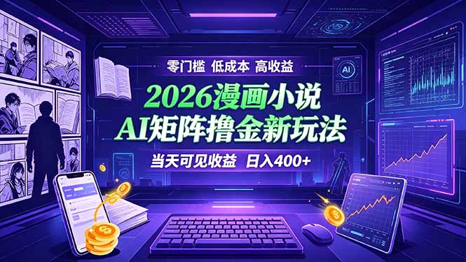 爆款小说漫画大阅读    ai矩阵操作    当天可见收益  日入400+    零门槛    高收益-副业网创