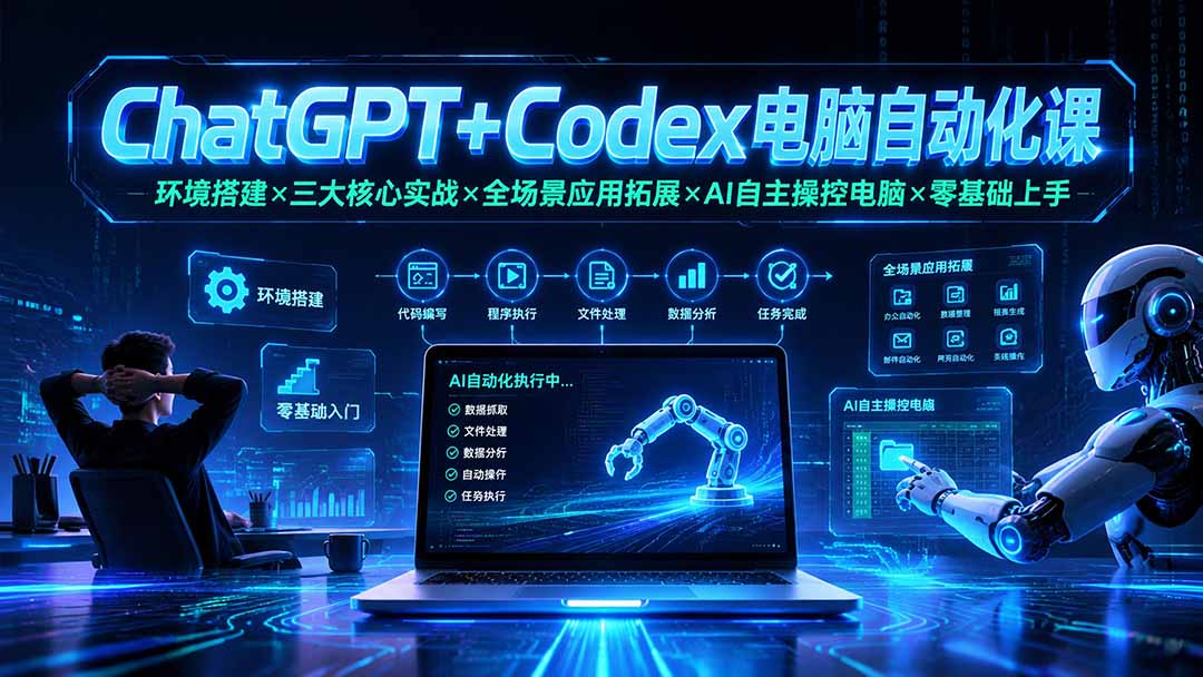 ChatGPT+Codex电脑自动化课：环境搭建×三大核心实战×全场景应用拓展×AI自主操控电脑×零基础上手-副业网创