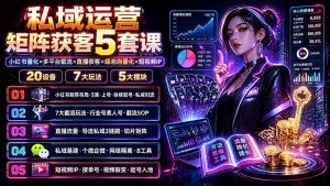 私域运营矩阵获客5套课：小红书量化×多平台截流×直播获客×绿泡泡量化×短视频IP×20设备×7大玩法-副业网创