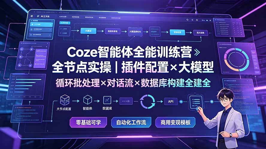 Coze智能体全能训练营：全节点实操｜插件配置×大模型×循环批处理×对话流×数据库构建全教学-副业网创