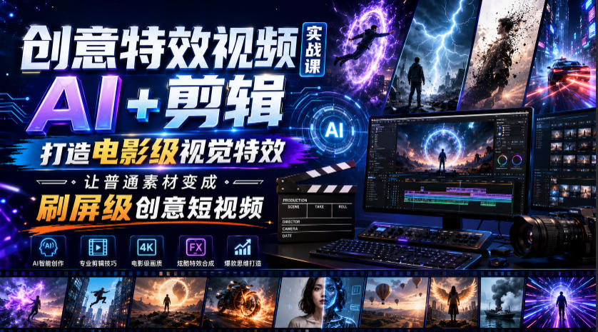 创意特效视频实战课，AI+剪辑打造电影级视觉特效，让普通素材变成刷屏级创意短视频-副业网创