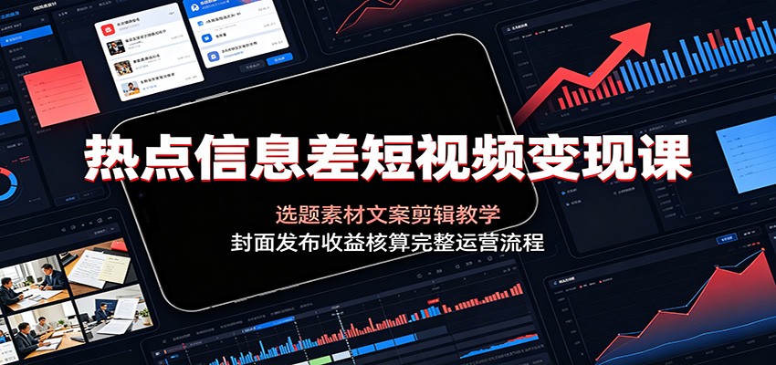 热点信息差短视频变现课：选题素材文案剪辑教学，封面发布收益核算完整运营流程-副业网创