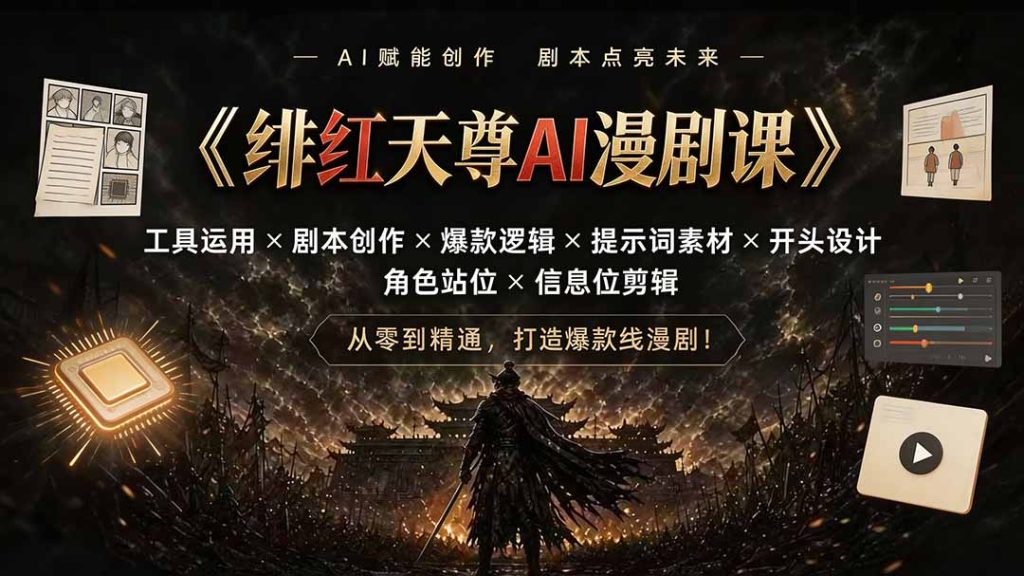 绯红天尊AI漫剧课｜工具运用×剧本创作×爆款逻辑×提示词素材×开头设计×角色站位×信息位剪辑-副业网创