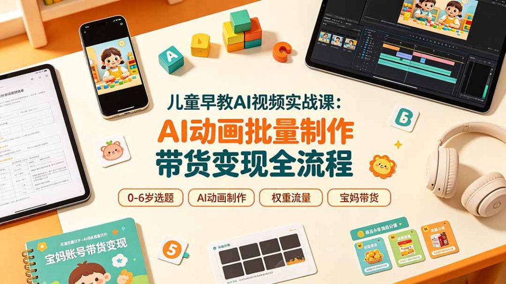 儿童早教AI视频实战课：0-6岁认知选题｜AI动画批量制作｜权重流量拉升｜宝妈账号带货变现全流程-副业网创