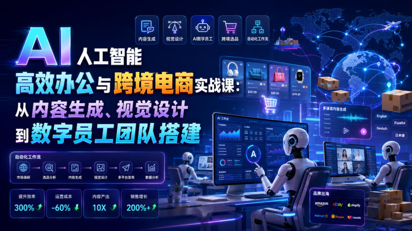 AI人工智能高效办公与跨境电商实战课：从内容生成、视觉设计到数字员工团队搭建-副业网创