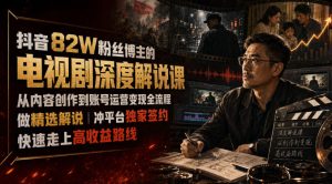 抖音82W粉丝博主的电视剧深度解说课，从内容创作到账号运营变现全流程，做精选解说，冲平台独家签约，快速走上高收益路线-副业网创