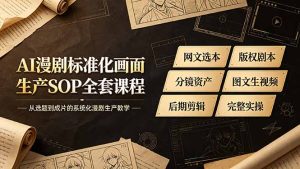 AI漫剧标准化画面生产SOP全套课程,网文选本版权剧本分镜资产全覆盖,图文生视频后期剪辑完整实操教学-副业网创