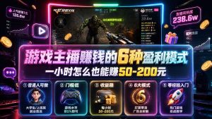 付费文章:游戏主播赚钱的6种盈利模式,一小时怎么也能赚50-200元-副业网创