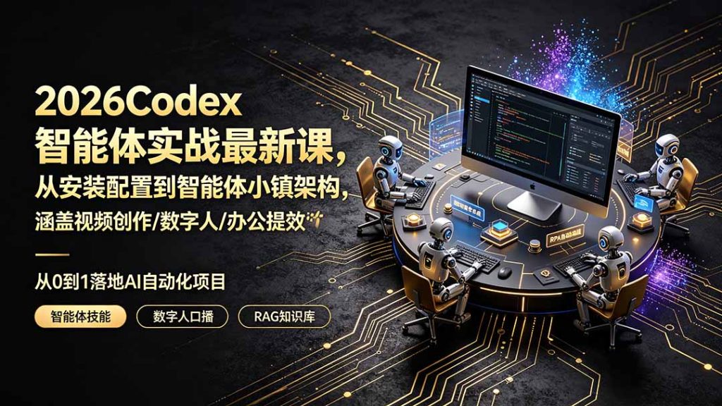 2026Codex智能体实战最新课,从安装配置到智能体小镇架构,涵盖视频创作/数字人/办公提效全技能-副业网创