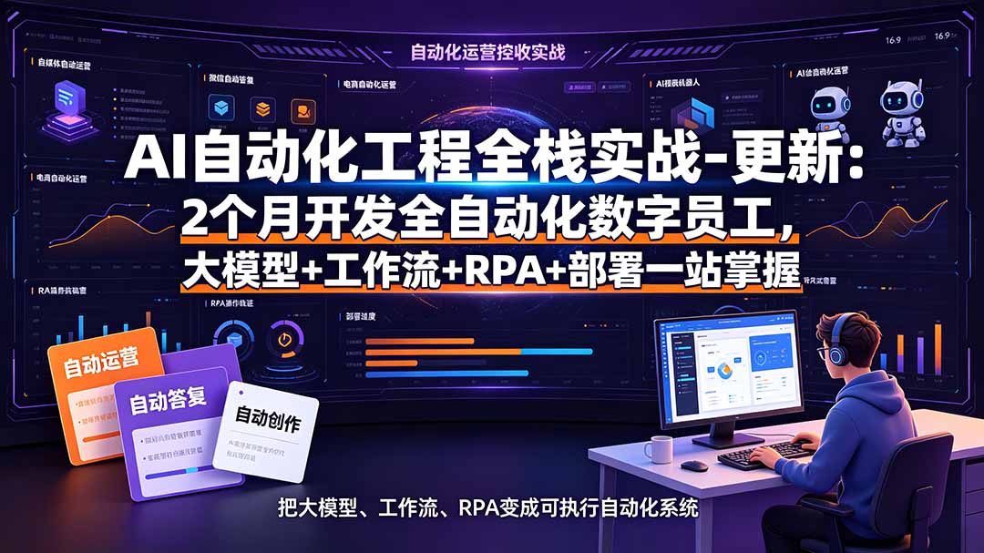 AI自动化工程全栈实战-更新：2个月开发全自动化数字员工，大模型+工作流+RPA+部署一站式掌握-副业网创