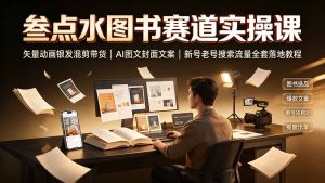 叁点水图书赛道实操课|矢量动画银发混剪带货,AI图文封面文案,新号老号搜索流量全套落地教程-副业网创