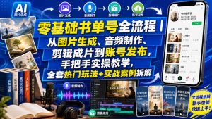零基础书单号全流程｜从图片生成、音频制作、剪辑成片到账号发布，手把手实操教学，全套热门玩法+实战案例拆解-副业网创