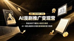 AI漫剧推广变现营,零成本拿下番茄小说官方授权,AI一键生成剧本分镜批量做爆款推文视频-副业网创