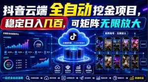 Dy云端全自动挖金项目,稳定日入几百,可矩阵无限放大!【揭秘】-副业网创