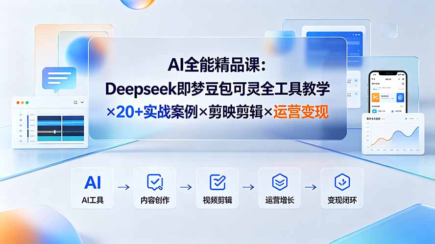AI全能精品课：Deepseek即梦豆包可灵全工具教学×20+实战案例×剪映剪辑×运营变现-副业网创