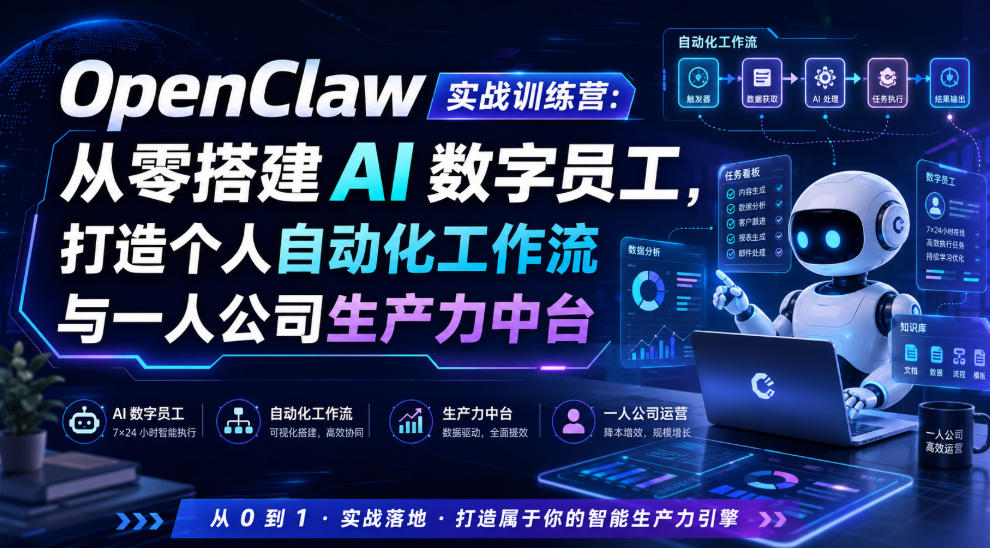 OpenClaw实战训练营:从零搭建AI数字员工,打造个人自动化工作流与一人公司生产力中台-副业网创