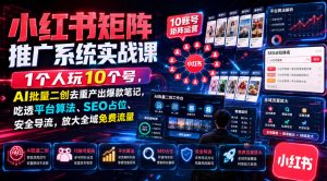 小红书矩阵推广系统实战课|1个人玩10个号,AI批量二创去重产出爆款笔记,吃透平台算法、SEO占位、安全导流,放大全域免费流量-副业网创
