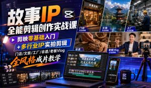 故事IP全能剪辑创作实战课｜剪映零基础入门+多行业IP实拍剪辑，门店/文旅/工厂/非遗/老板Vlog全风格成片教学-副业网创