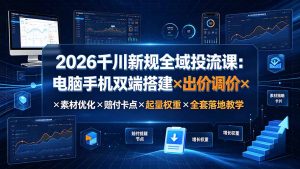 2026千川新规全域投流课：电脑手机双端搭建×出价调价×素材优化×赔付卡点×起量权重×全套落地教学-副业网创