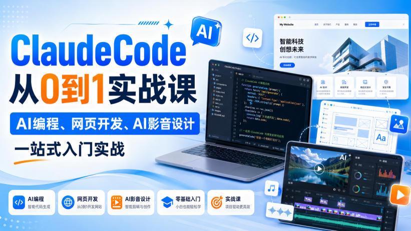 ClaudeCode从0到1实战课，AI编程、网页开发、AI影音设计一站式入门实战-副业网创