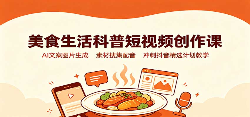 美食生活科普短视频创作课：AI文案图片生成，素材搜集配音，冲刺抖音精选计划教学-副业网创