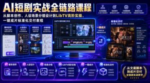 AI短剧实战全链路课程|从脚本创作、人设场景分镜设计到LibTV高阶实操、一键成片标准化交付教程-副业网创