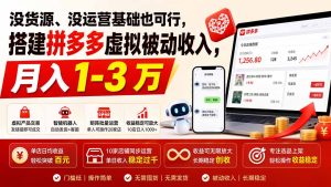 没货源、没运营基础也可行,搭建多多虚拟被动收入,月入 1-3 万-副业网创