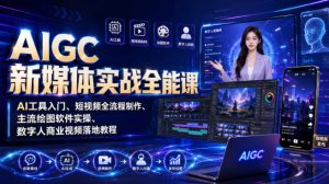 AIGC新媒体实战全能课｜AI工具入门、短视频全流程制作、主流绘图软件实操、数字人商业视频落地教程-副业网创