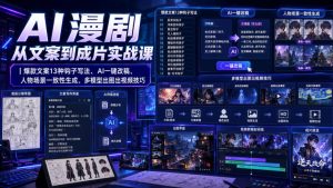 AI漫剧从文案到成片实战课｜爆款文案13种钩子写法、AI一键改稿、人物场景一致性生成、多模型出图出视频技巧-副业网创