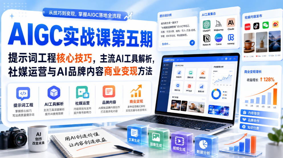 刺猬星球·AIGC实战课第五期,提示词工程核心技巧,主流AI工具解析,社媒运营与AI品牌内容商业变现方法-副业网创
