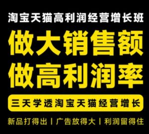 天猫淘宝高利润经营增长班杭州线下课31期8月22-24日，做大销售额做高利润率，三天学透淘宝天猫经营增长-副业网创