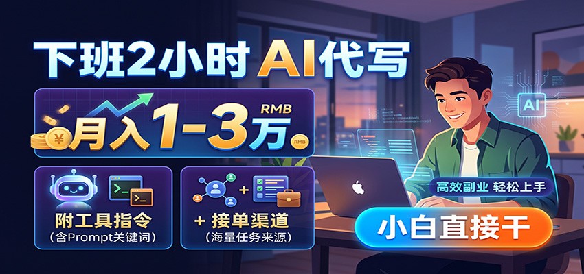 下班2小时AI代写，月入1-3万，附工具指令+接单渠道，小白直接干-副业网创