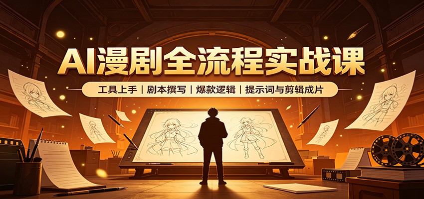 AI漫剧全流程实战课：工具上手、剧本撰写、爆款逻辑、提示词与剪辑成片-副业网创