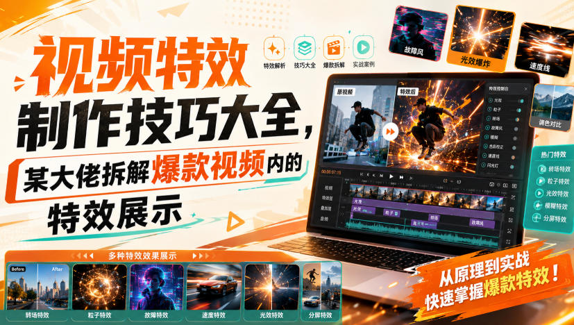 视频特效制作技巧大全，某大佬拆解爆款视频内的特效展示-副业网创