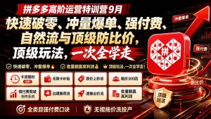 拼多多高阶运营特训营9月：快速破零、冲量爆单、强付费、自然流与顶级防比价， 顶级玩法，一次全学走-副业网创
