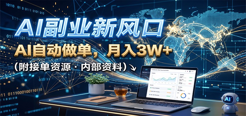AI副业新风口，AI自动做单，月入3W+，附接单资源-副业网创